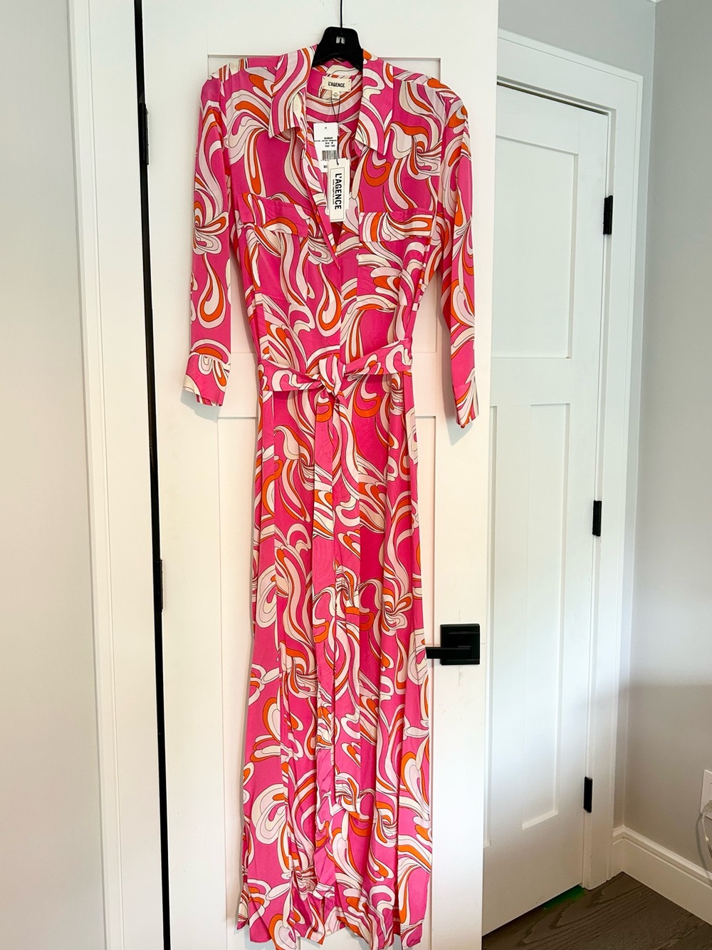 L’AGENCE Pink Swirl Print Women's Maxi Dress (NWT)